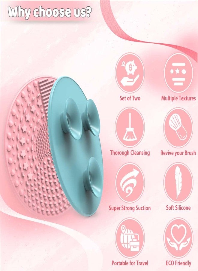 YalsFTY Silicone Makeup Brush Cleaning Mats with Suction Cups, Set of 2, Portable for Travel, Makeup Brush Cleaner Pads, For All Brush Types (Pink and Blue) - Image 5